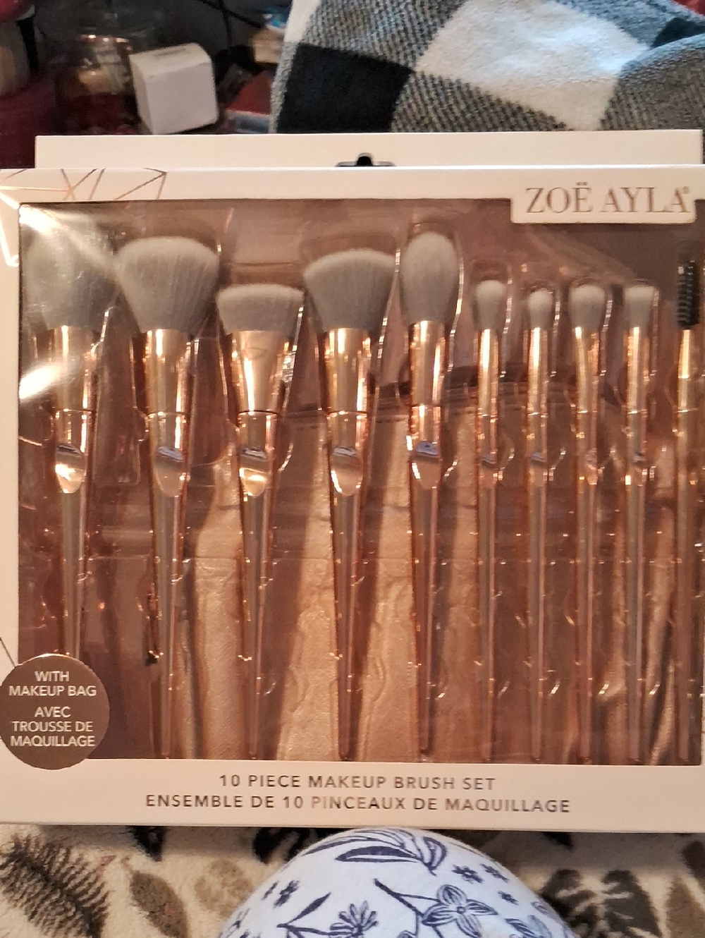 10-Piece Rose Gold Makeup Brush Set - Pink/Gold With Bag